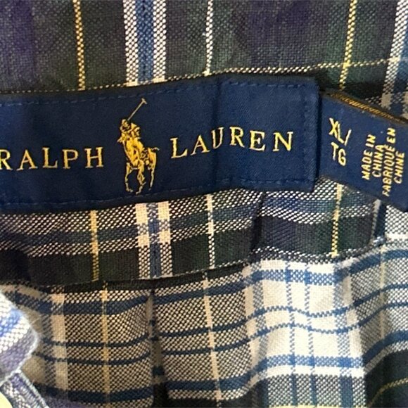 Ralph Lauren Mens Custom Fit Long Sleeve Shirt Blue Green Plaid Size XL - Picture 4 of 5